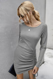 Chic Ribbed Knit Drawstring Front Fitted Dress