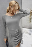 Chic Ribbed Knit Drawstring Front Fitted Dress