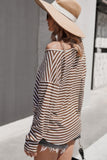 V Neck Short Sleeve Striped Tunic Shirt