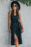 Belted Cami Dress with Split Thigh and Print