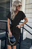 Chic Button Accent Cuffed Pocket Mini Dress