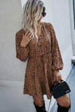 Leopard Patterned Belted Dress with Ruffle Hem Tie