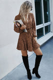 Leopard Patterned Belted Dress with Ruffle Hem Tie