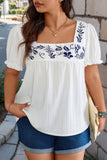 Plus Square Neck Floral Patterned Pleated Puff Top