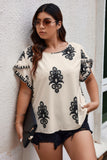 Plus Size Ruffled Hem Wide Neck Printed Blouse