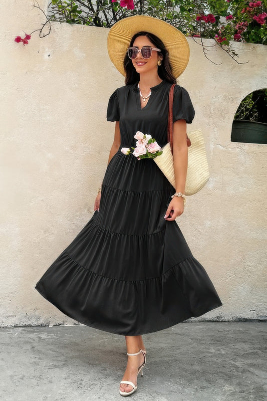 Chic V-Neck Color Block Stretch Waist Dress