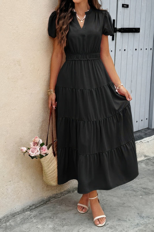 Chic V-Neck Color Block Stretch Waist Dress