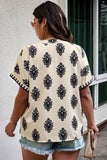 Plus Size Short Sleeve V Neck Printed Blouse