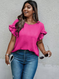 Chic Plus Size Ruffle Neckline Relaxed Fit Blouse