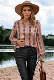 Graphic Print Strip Loose Fit V Neck Blouse