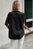 Notched Neck Solid Loose Fit Half Sleeve Blouse