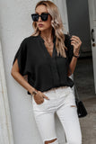 Notched Neck Solid Loose Fit Half Sleeve Blouse