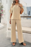 Cozy Knit Crew Neck Button Ensemble - Two-Piece Set