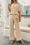 Cozy Knit Crew Neck Button Ensemble - Two-Piece Set