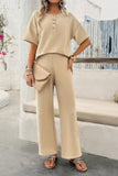 Cozy Knit Crew Neck Button Ensemble - Two-Piece Set