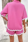 Wave Patterned Linen Relaxed Fit Shorts Ensemble