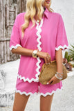 Wave Patterned Linen Relaxed Fit Shorts Ensemble