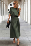 Two Pieces Solid Color Loose Puff Sleeve Pleated Shirt