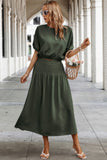 Two Pieces Solid Color Loose Puff Sleeve Pleated Shirt