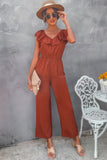 Chic Ruffle Edge V-Neckline Jumpsuit
