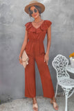 Chic Ruffle Edge V-Neckline Jumpsuit