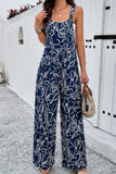 Geo Patterned Sleeveless Smocked Jumpsuit with Pockets