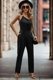 Chic One-Shoulder Ruched Sleeveless Jumpsuit