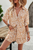 Chic Print Viscose Shorts Button Ensemble