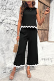Unique Sleeveless Two-Piece Set with Prints and Pockets