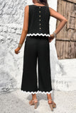 Unique Sleeveless Two-Piece Set with Prints and Pockets