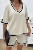 Viscose Relaxed Deep V-Neck Knit Drawstring Ensemble