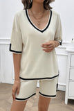 Viscose Relaxed Deep V-Neck Knit Drawstring Ensemble