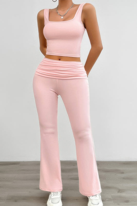 Stylish Two-Piece Ruched Sleeveless Square Neck Ensemble