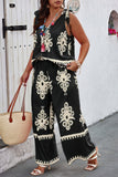 Curvy Knot Shoulder Printed Wide Leg Ensemble