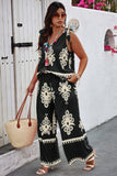 Curvy Knot Shoulder Printed Wide Leg Ensemble