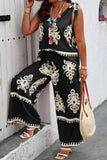 Curvy Knot Shoulder Printed Wide Leg Ensemble