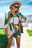 Chic Graphic Pocketed Blouse and Shorts Ensemble