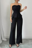 Off Shoulder Hidden Zipper Pleated Comfort Jumpsuit