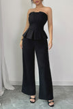 Off Shoulder Hidden Zipper Pleated Comfort Jumpsuit
