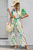 Versatile Print Button-Up Belted Jumpsuit