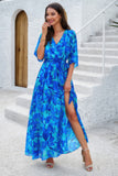 Elegant Floral V Neck Split Maxi Dress