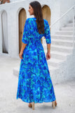 Elegant Floral V Neck Split Maxi Dress