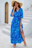 Elegant Floral V Neck Split Maxi Dress