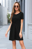 Chic Round Neck Pleated Short Sleeve Tunic Dress