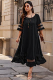 Curvy Mesh-Accent Round Neck Maxi Dress