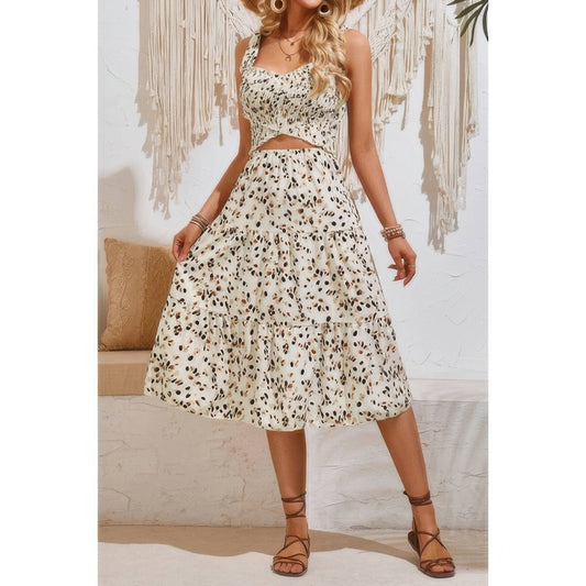 Chic Leopard Square Neck Elastic Waist Dress