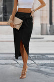 Solid Twist Wrap Sleek Assassin Skirt