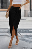 Solid Twist Wrap Sleek Assassin Skirt
