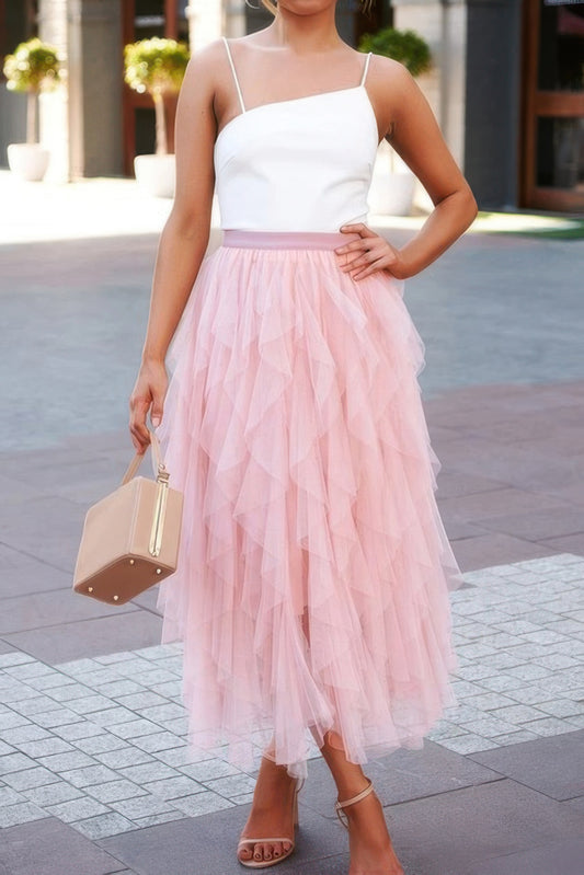 A-Line Tulle Tiered Midi Skirt