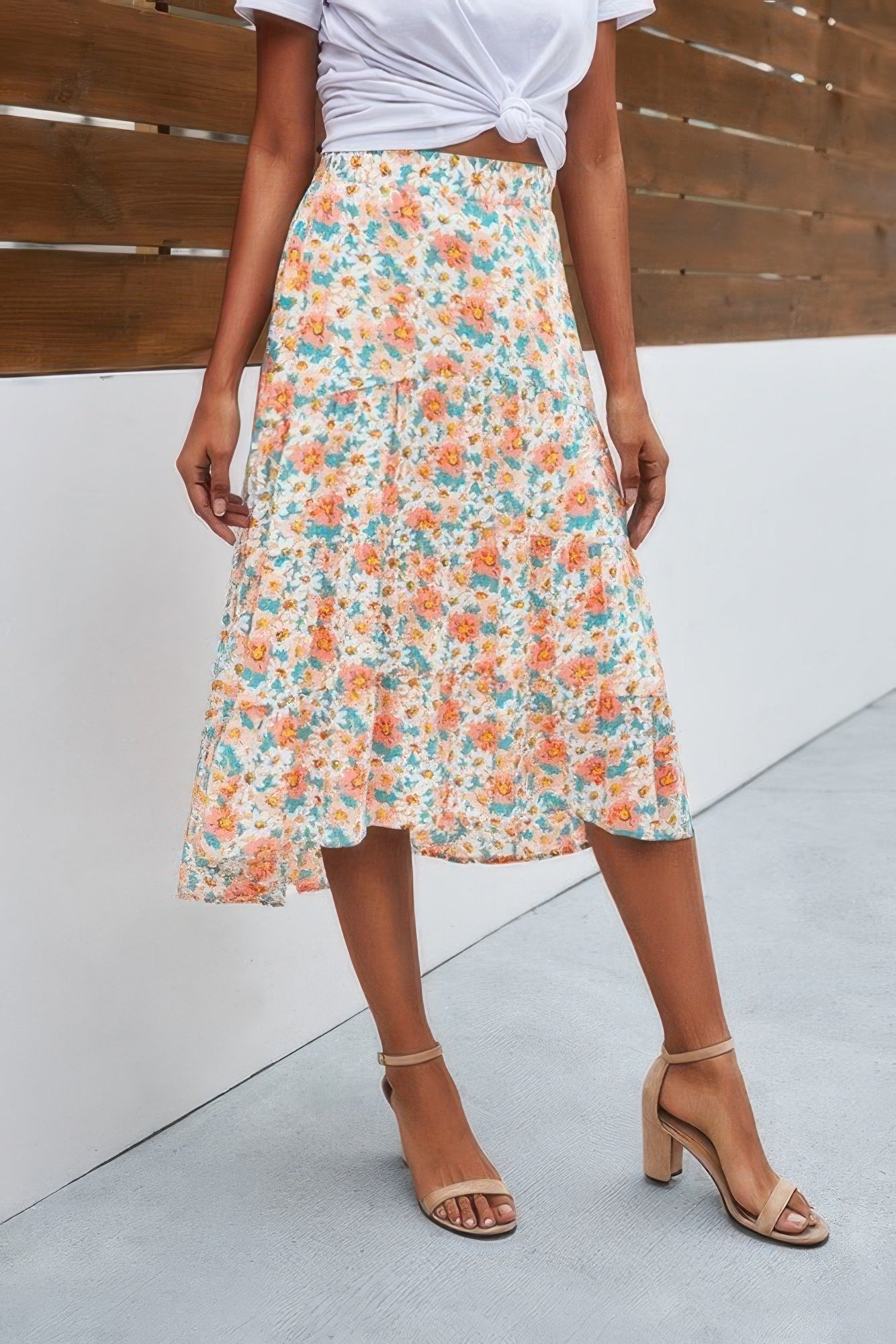 Chic Floral Print A-Line High Waist Long Skirt